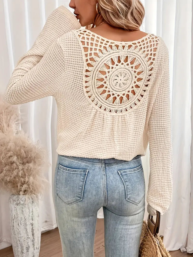 Elle | Crochet Back Waffle Knit Top