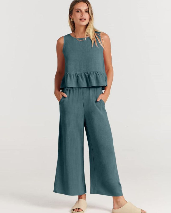 Sage | Peplum Linen Set