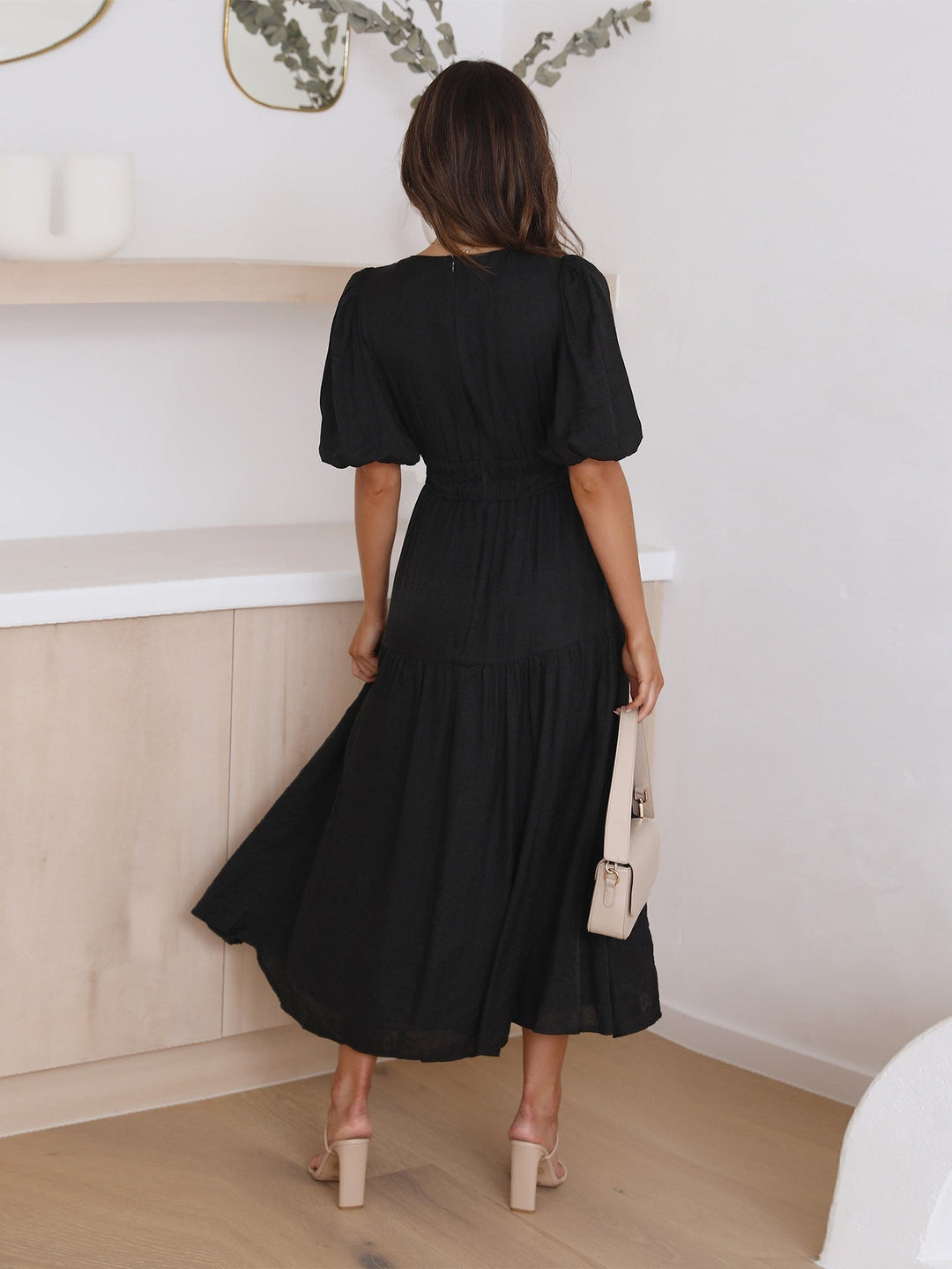 Frieda | Puff Sleeve Midi Dress