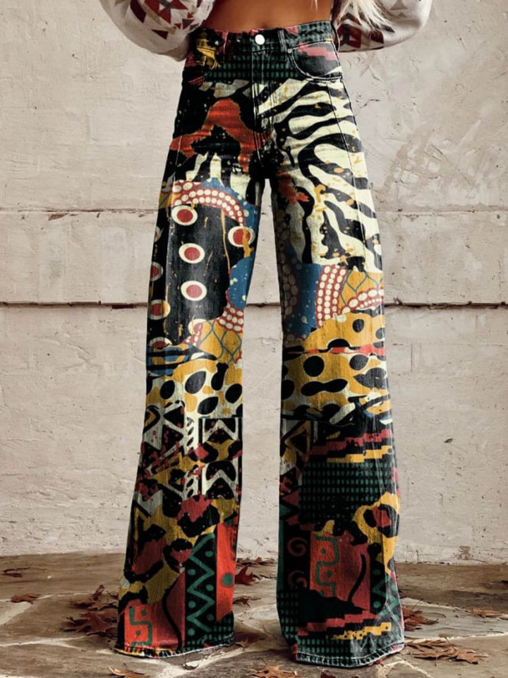 Amara | Abstract Art Wide-Leg Jeans