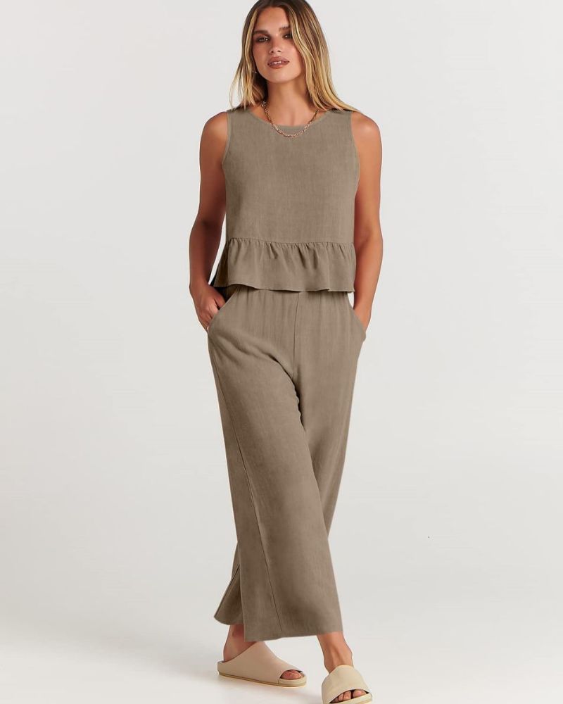 Sage | Peplum Linen Set