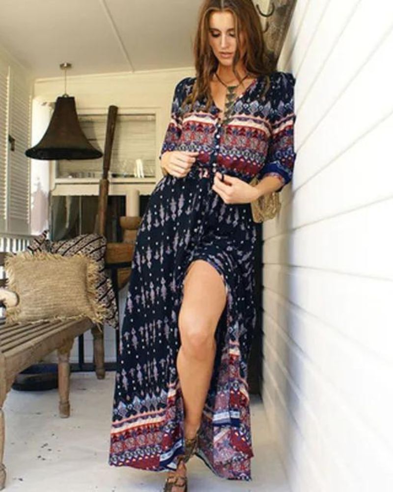 Catalina | Boho Button-Down Maxi Dress