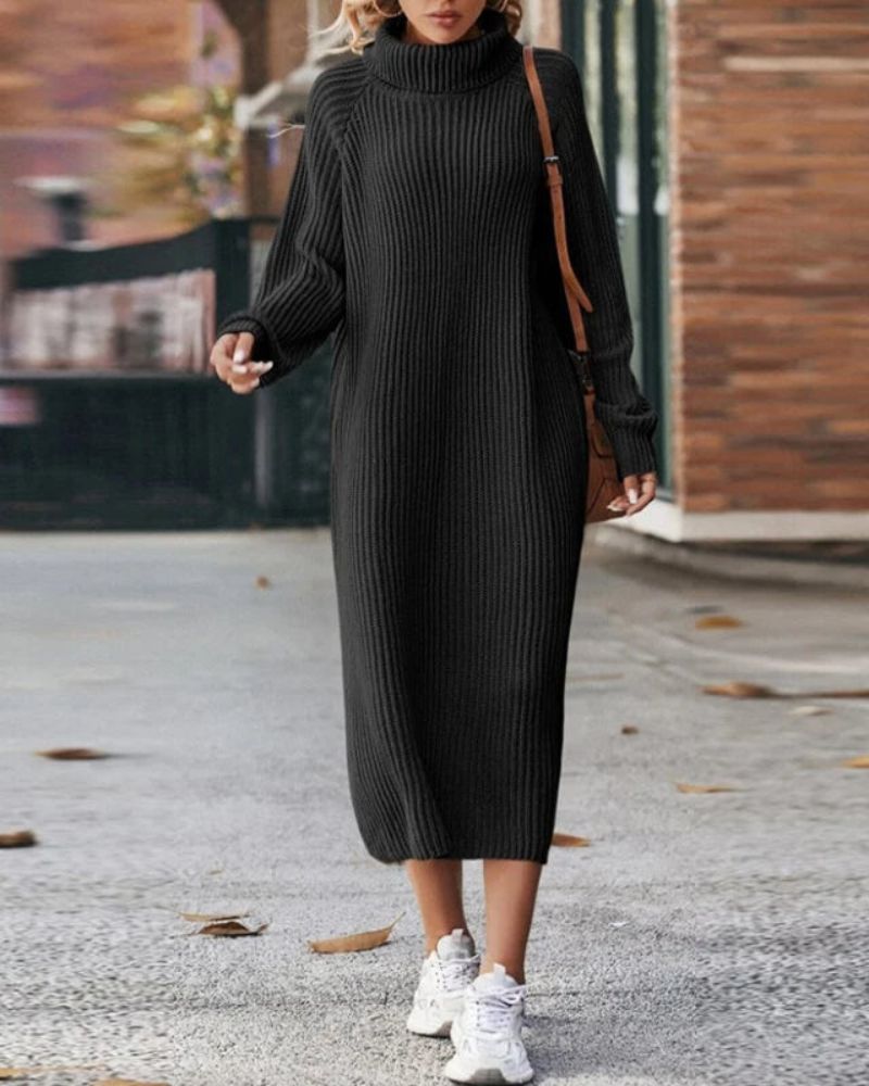 Teresa | Black Knit Turtleneck Dress