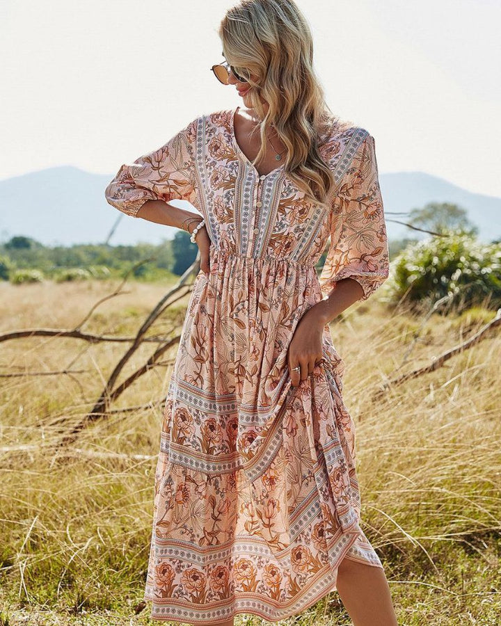 Ariane | Boho Floral Midi Dress