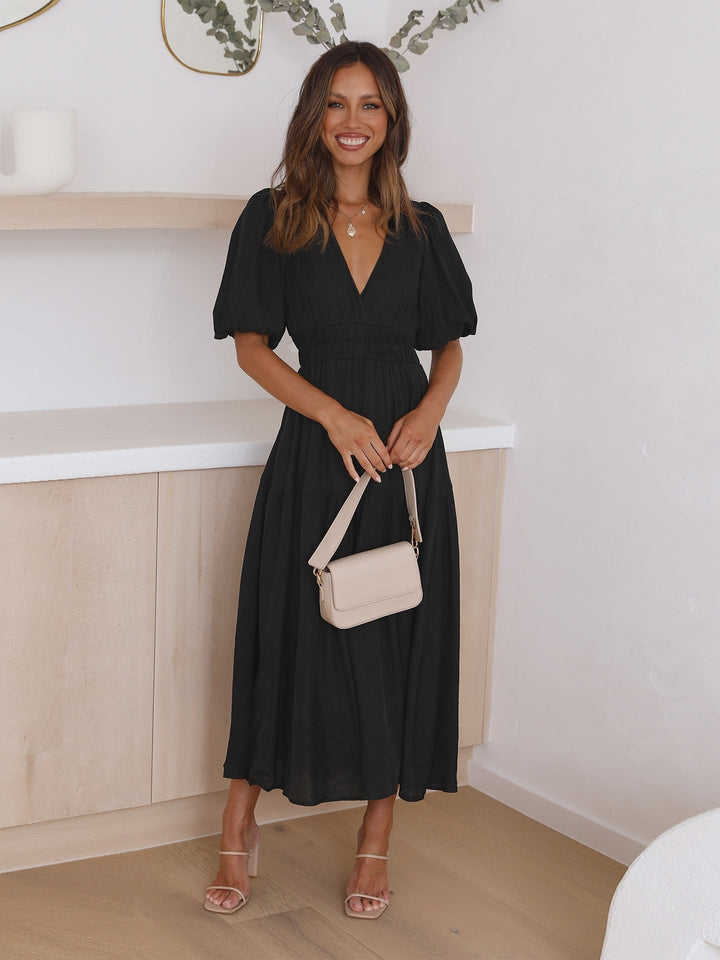 Frieda | Puff Sleeve Midi Dress