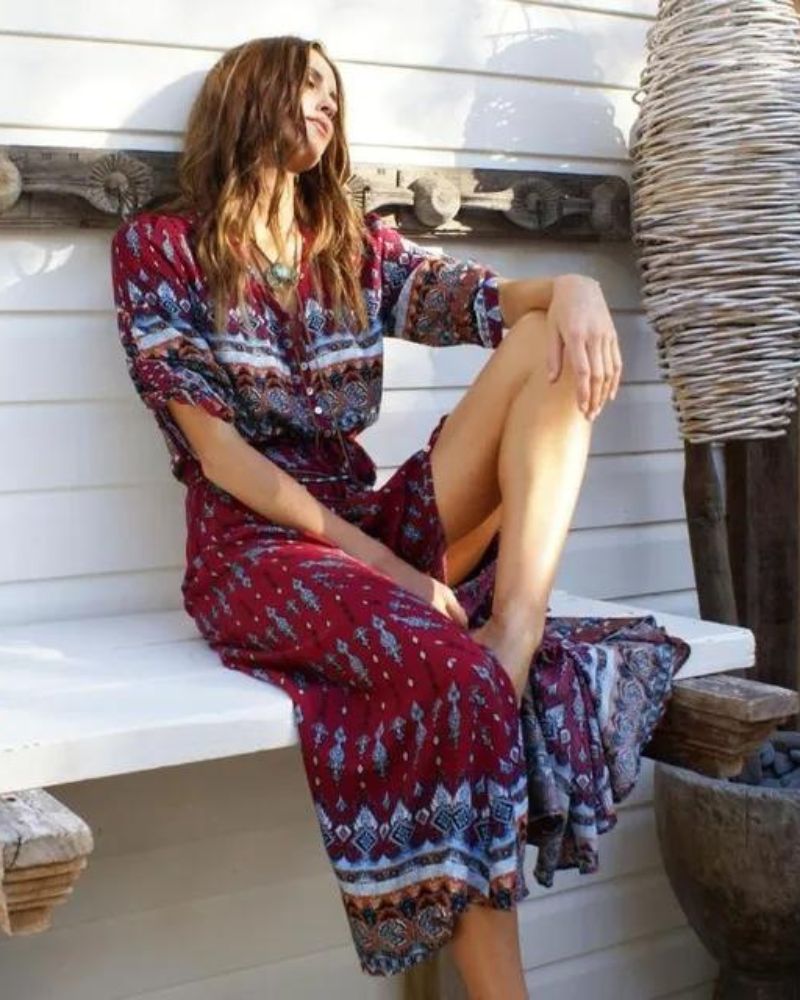 Catalina | Boho Button-Down Maxi Dress