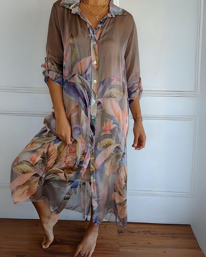 Delfina | Sheer Floral Shirt Dress