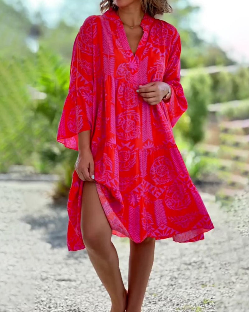 Rosalba | Red Tropical Print Dress