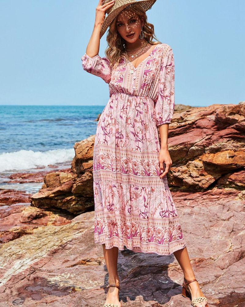 Ariane | Boho Floral Midi Dress