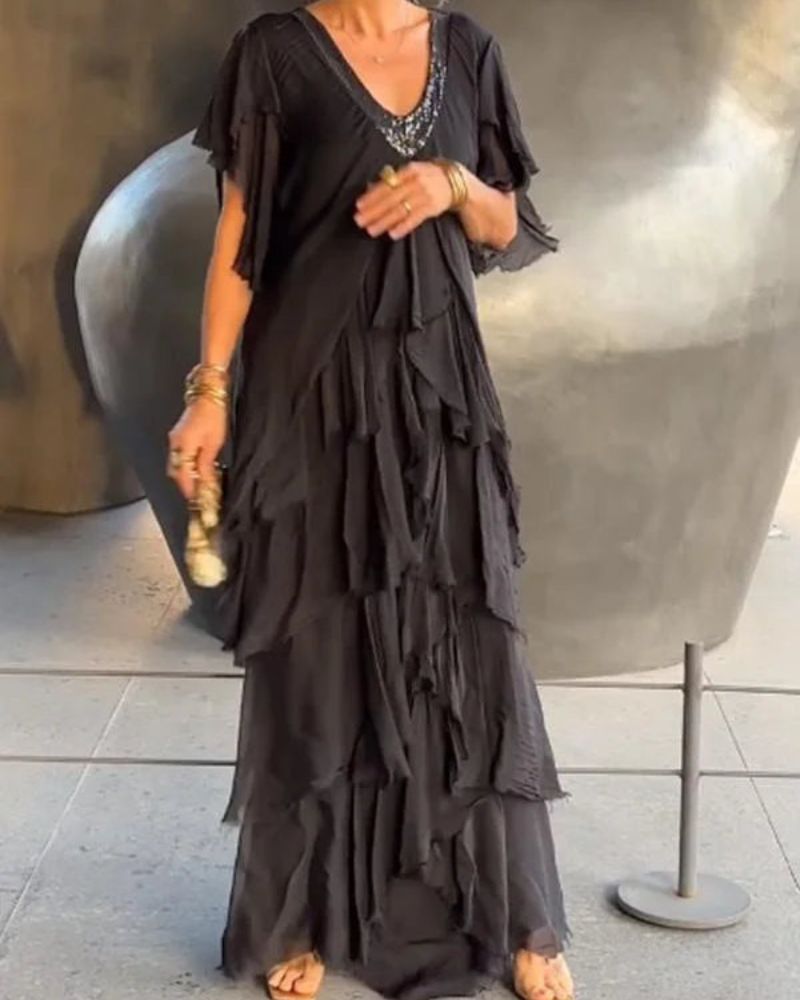 Sylviane | Ruffled Boho Maxi Dress