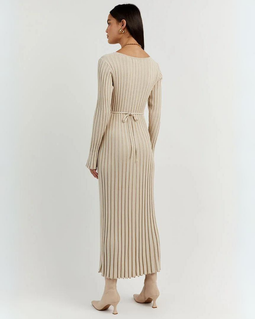 Casilda | White Ribbed Knit Maxi Dress