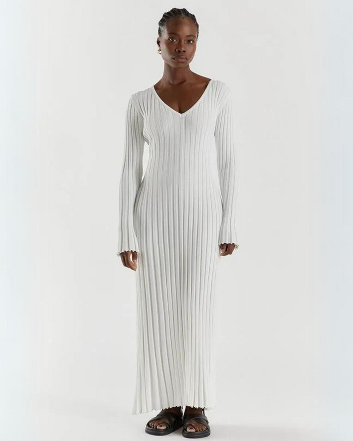 Casilda | White Ribbed Knit Maxi Dress