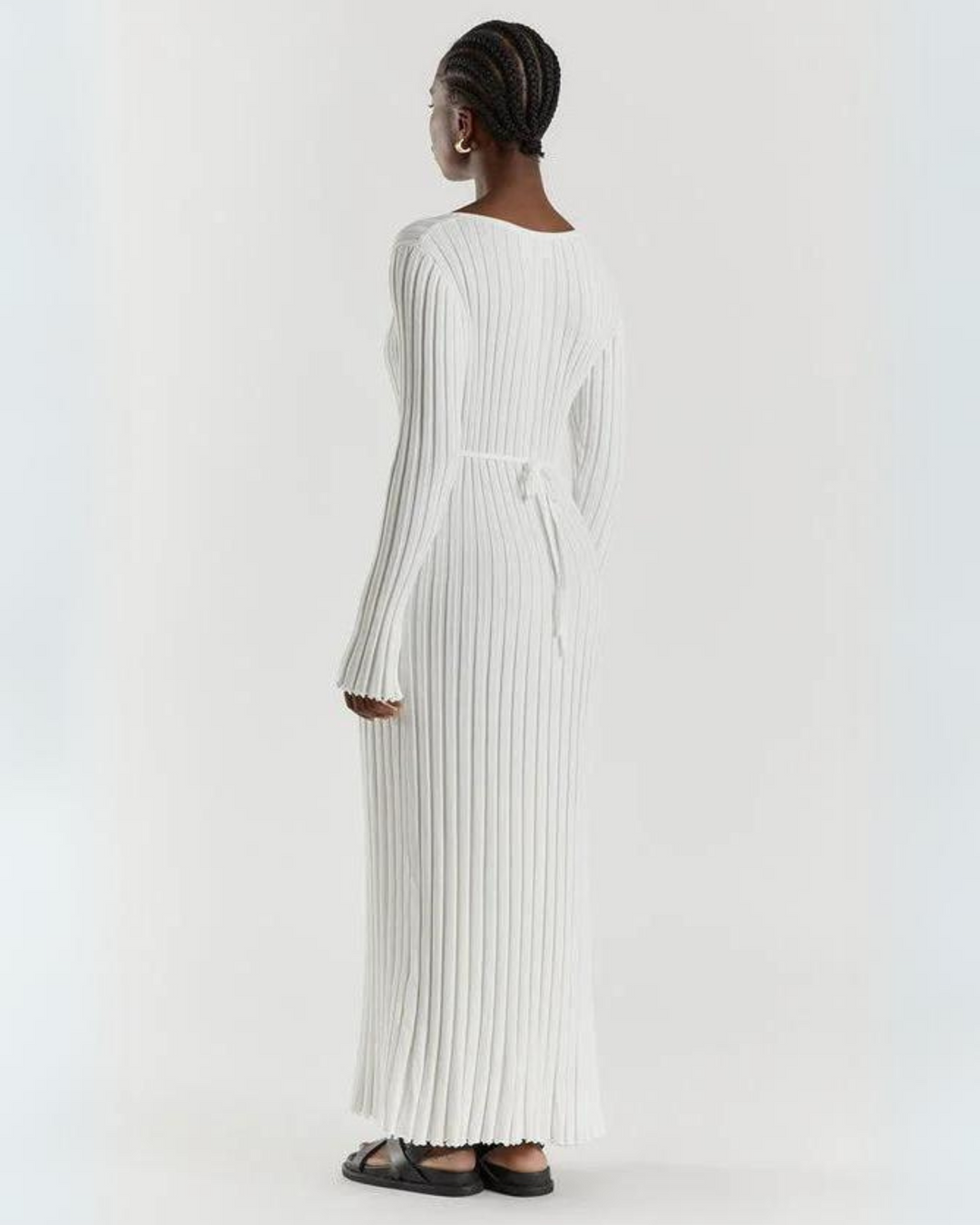 Casilda | White Ribbed Knit Maxi Dress