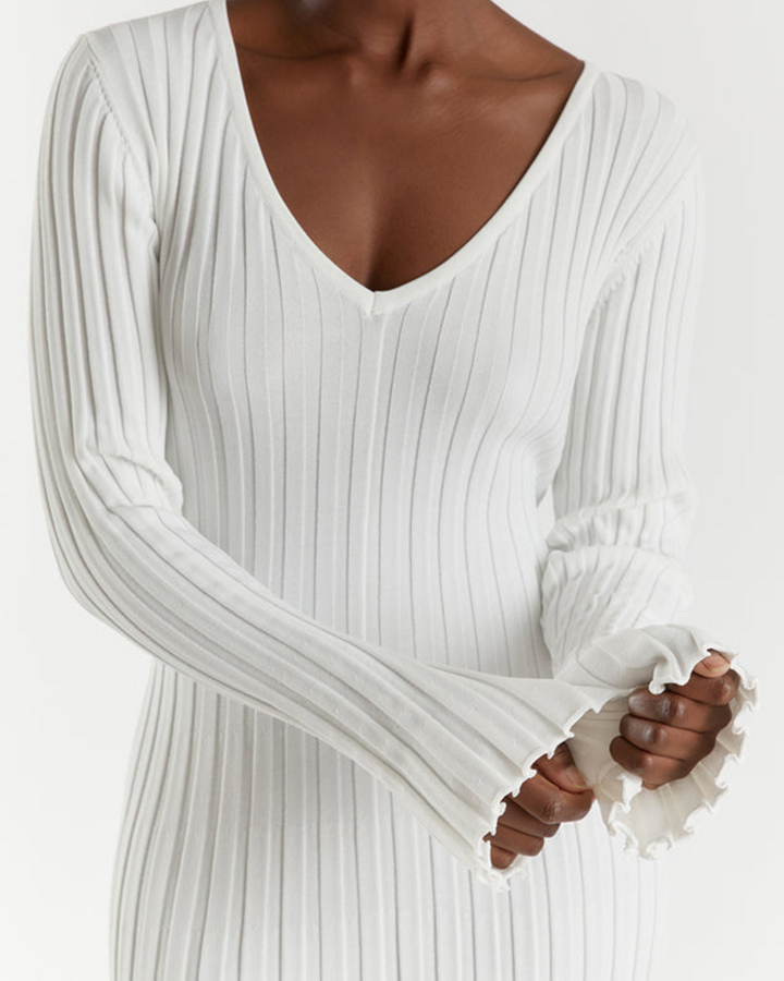 Casilda | White Ribbed Knit Maxi Dress