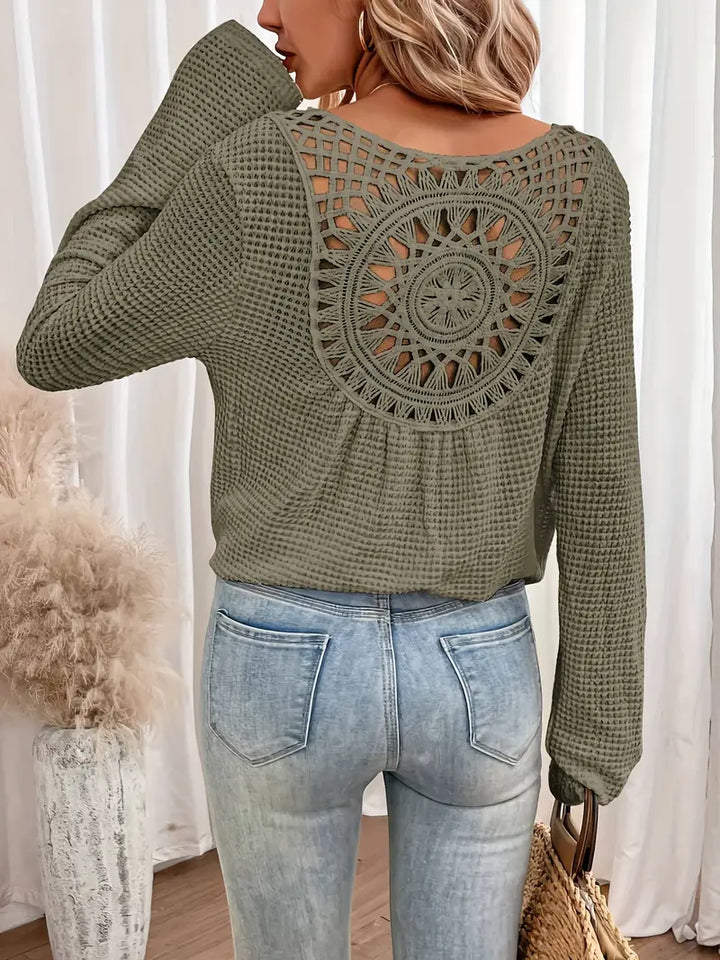 Elle | Crochet Back Waffle Knit Top