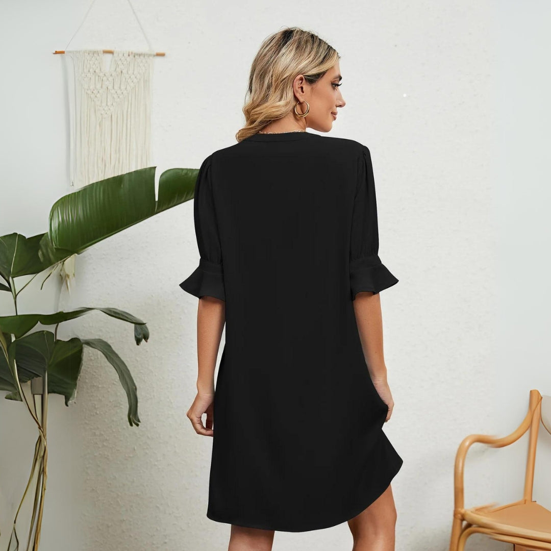 Thea | Black Ruffle Sleeve Dress