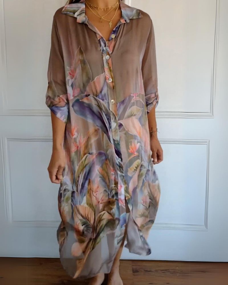 Delfina | Sheer Floral Shirt Dress