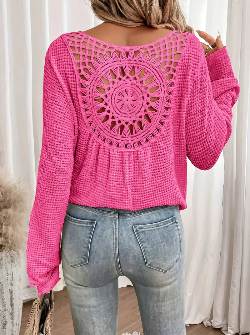 Elle | Crochet Back Waffle Knit Top