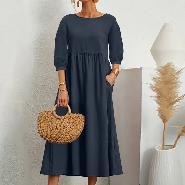 Brigitta | Linen Puff Sleeve Midi Dress