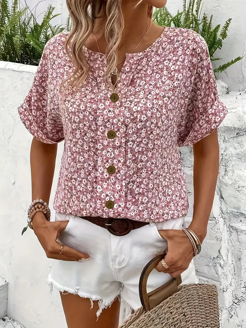 Ruby | Button-Front Floral Top