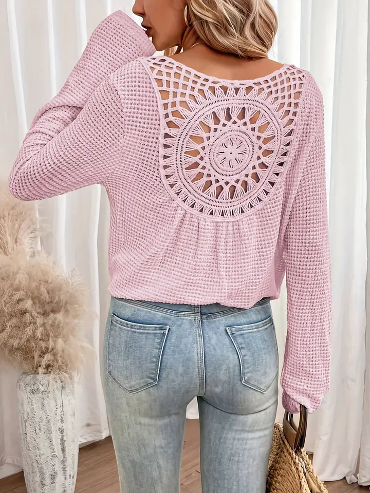 Elle | Crochet Back Waffle Knit Top