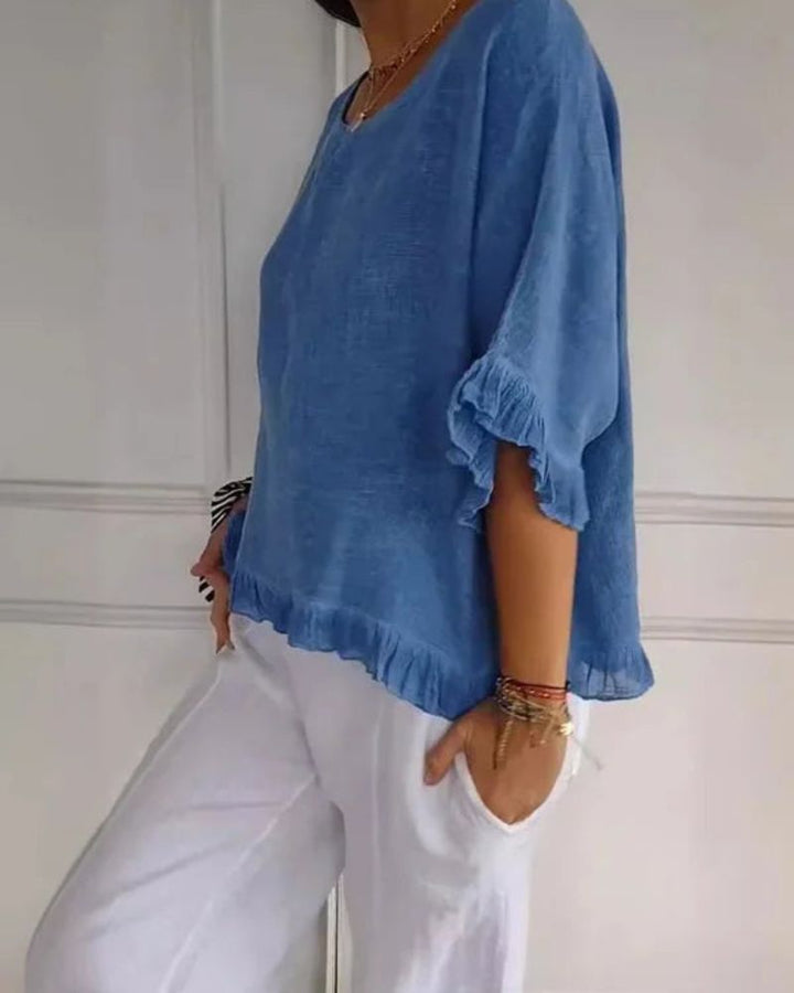 Maribel | Ruffle Hem Linen Top