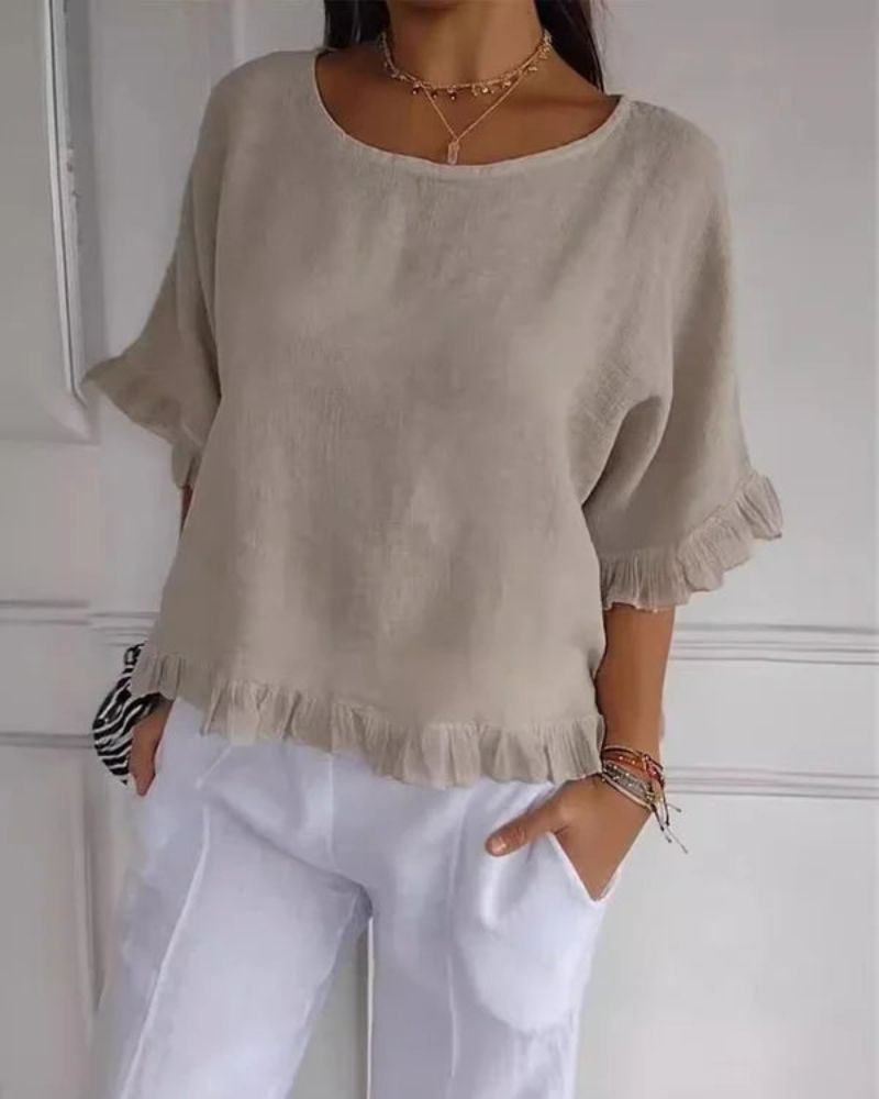 Maribel | Ruffle Hem Linen Top