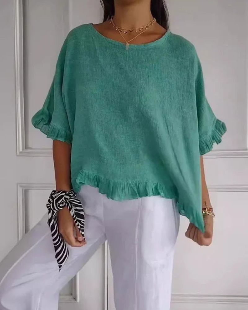 Maribel | Ruffle Hem Linen Top