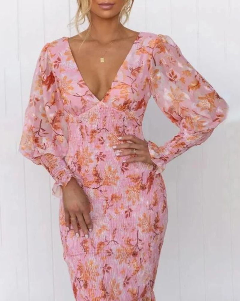 Amaya | Floral Puff Sleeve Midi Dress