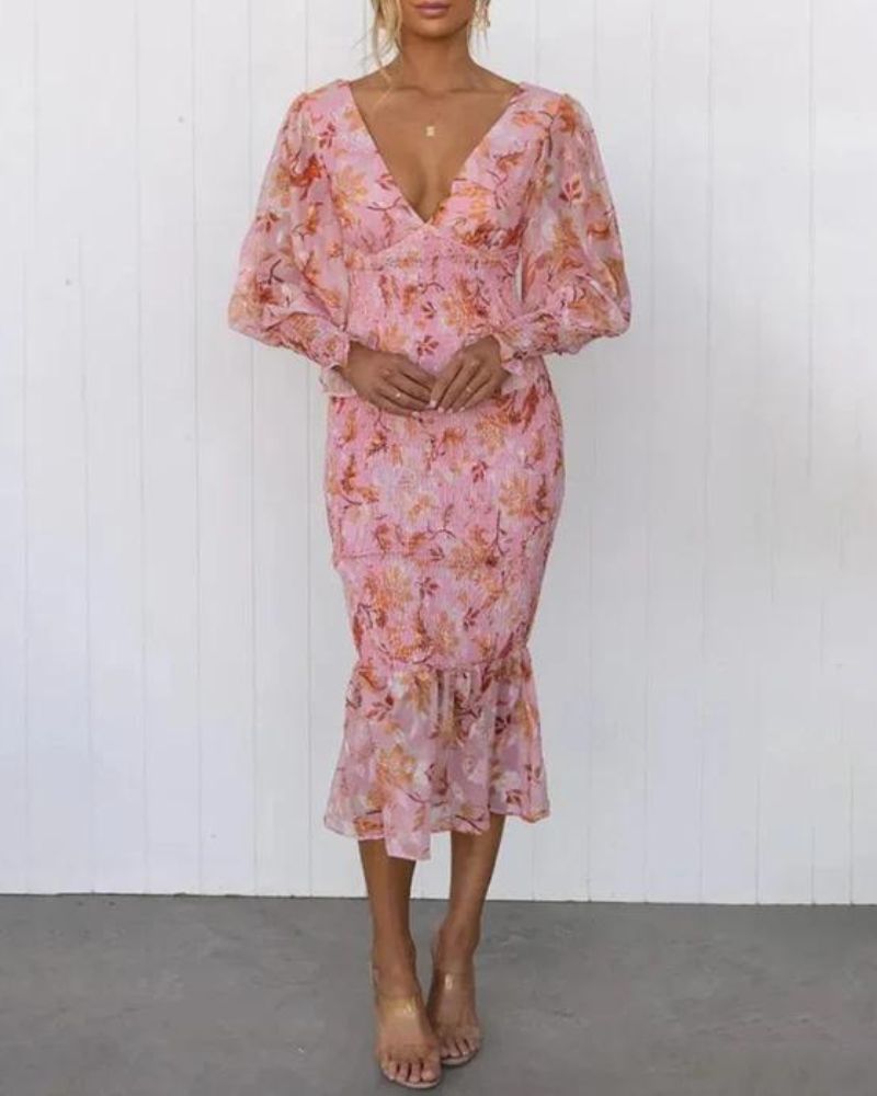 Amaya | Floral Puff Sleeve Midi Dress