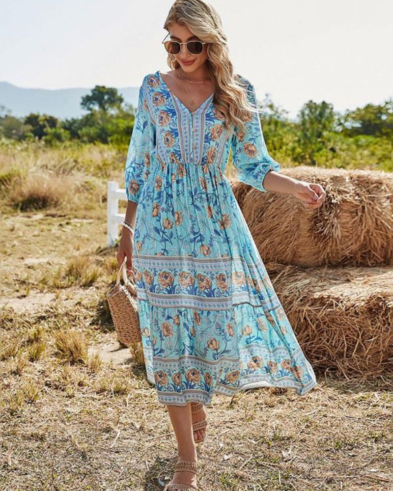 Ariane | Boho Floral Midi Dress