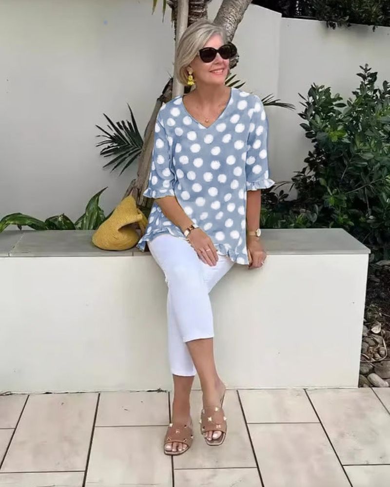 Grace | Polka Dot Ruffle Top