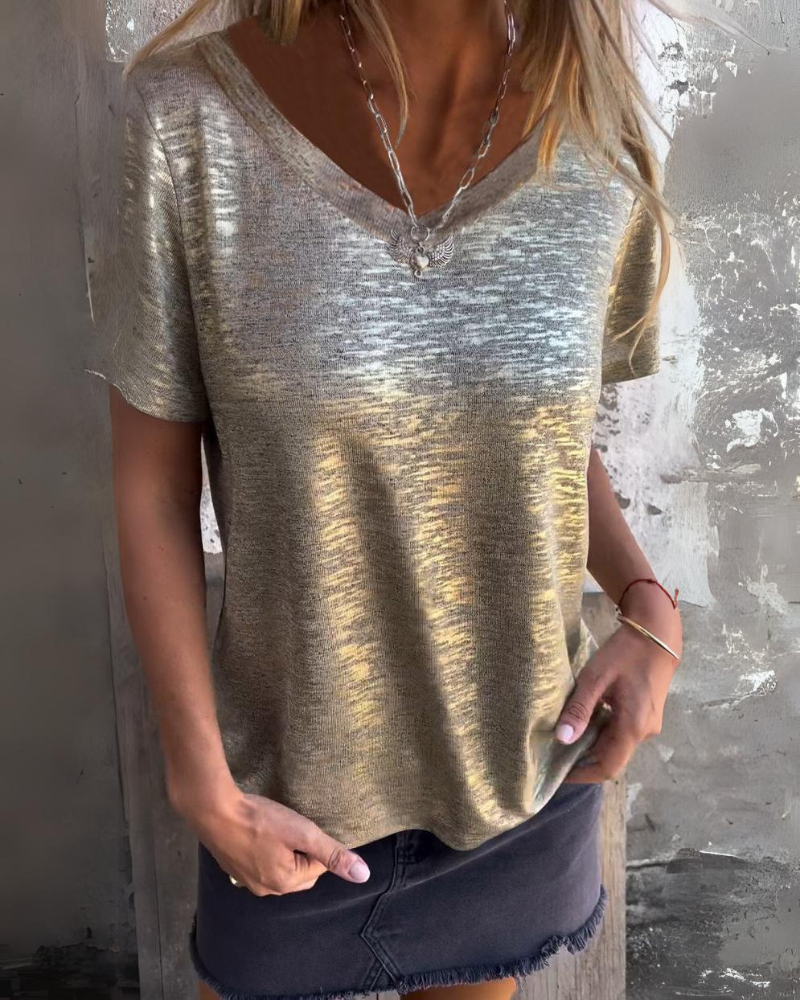 Zerina | Metallic Sheen V-Neck Tee