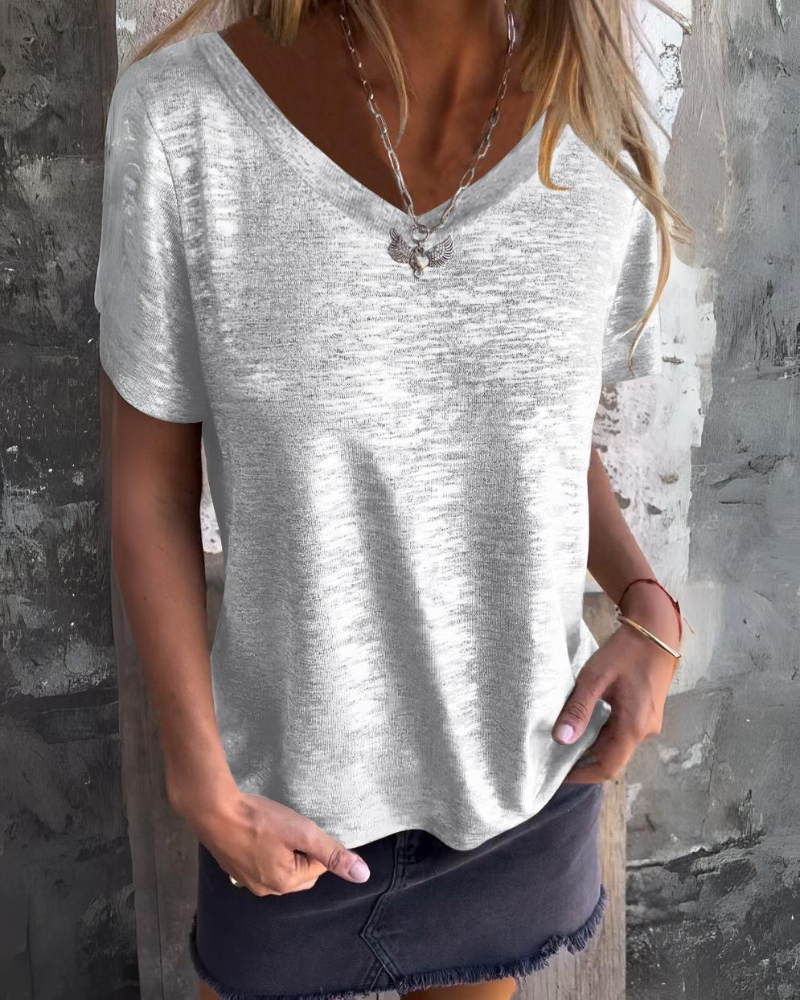 Zerina | Metallic Sheen V-Neck Tee