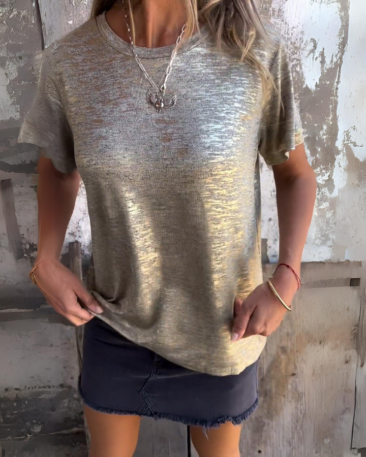 Zerina | Metallic Sheen V-Neck Tee