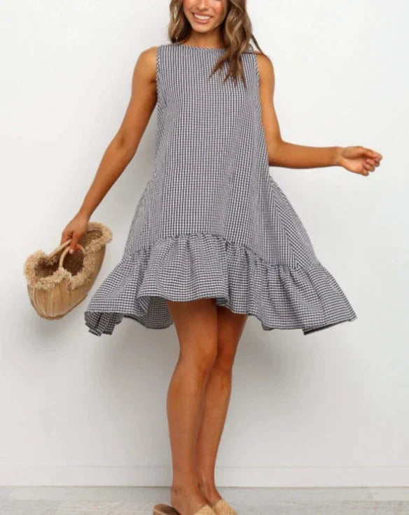 Serenella | Gingham Ruffle Hem Dress