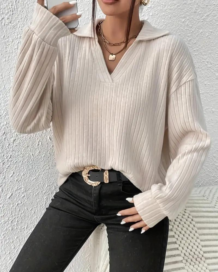 Auralie | Ribbed Knit Collared Sweater