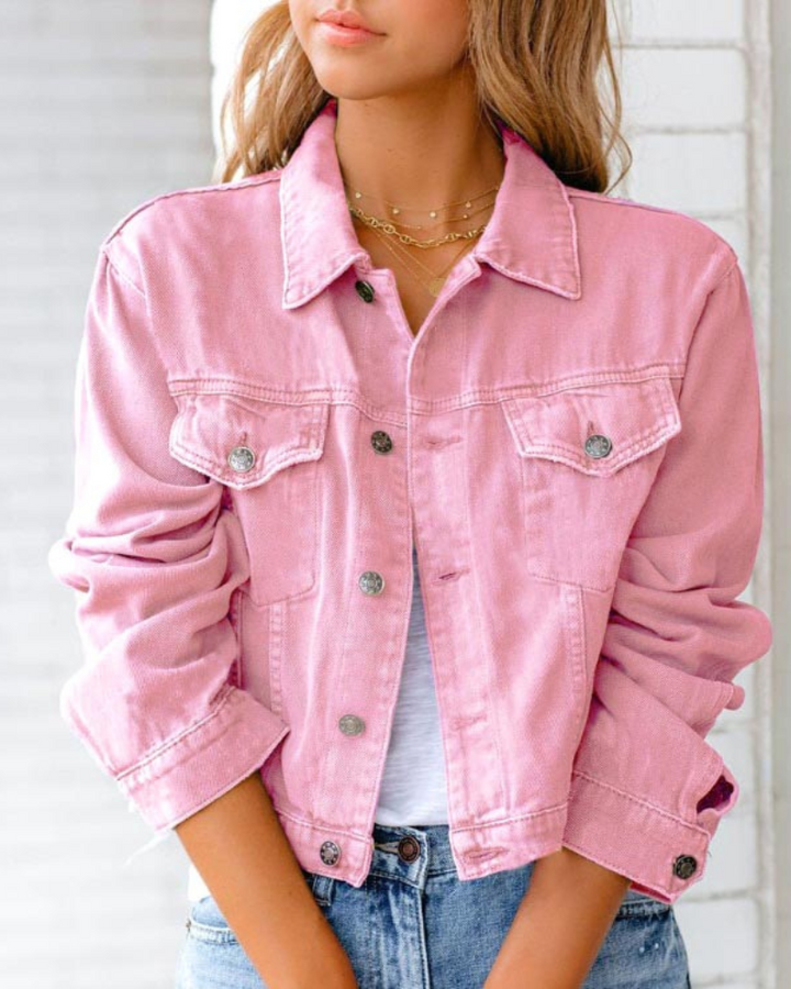 Mirella | Cropped Pink Denim Jacket