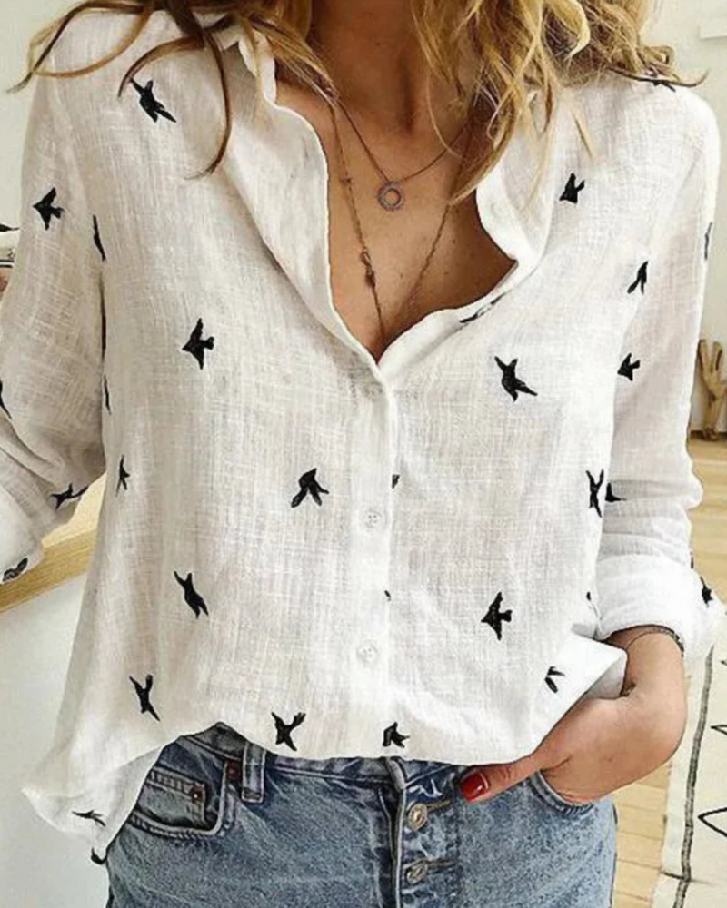 Emma | Bird Print Linen Shirt