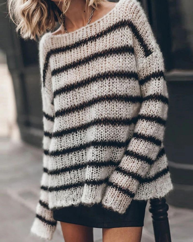 Odette | Striped Fluffy Knit Sweater