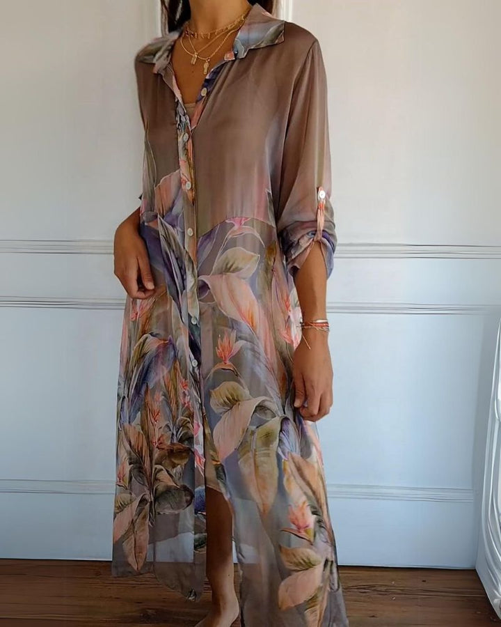 Delfina | Sheer Floral Shirt Dress