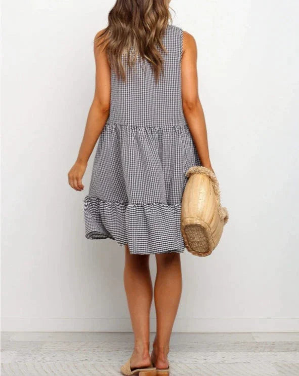 Serenella | Gingham Ruffle Hem Dress