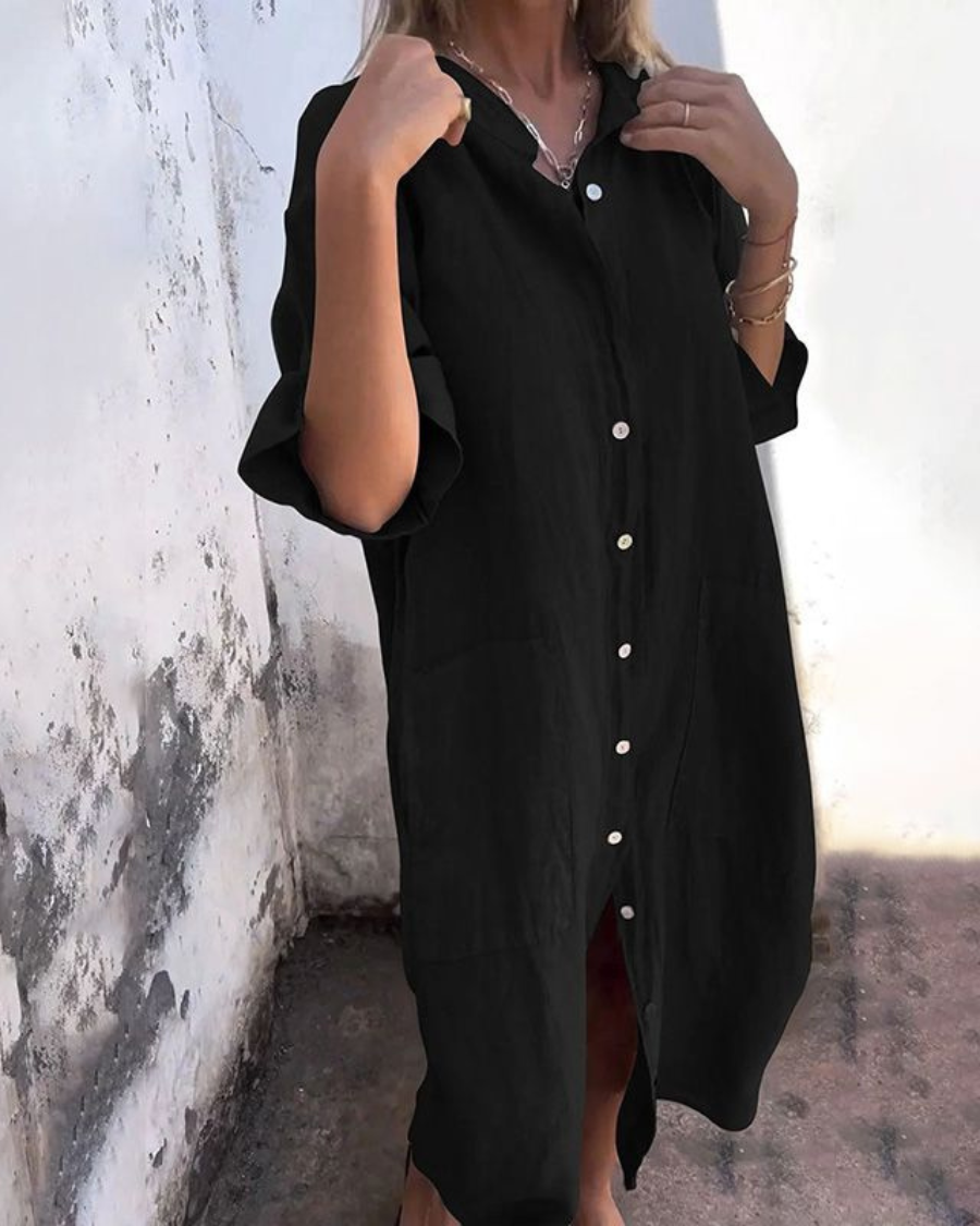 Beatriz | Black Linen Shirt Dress