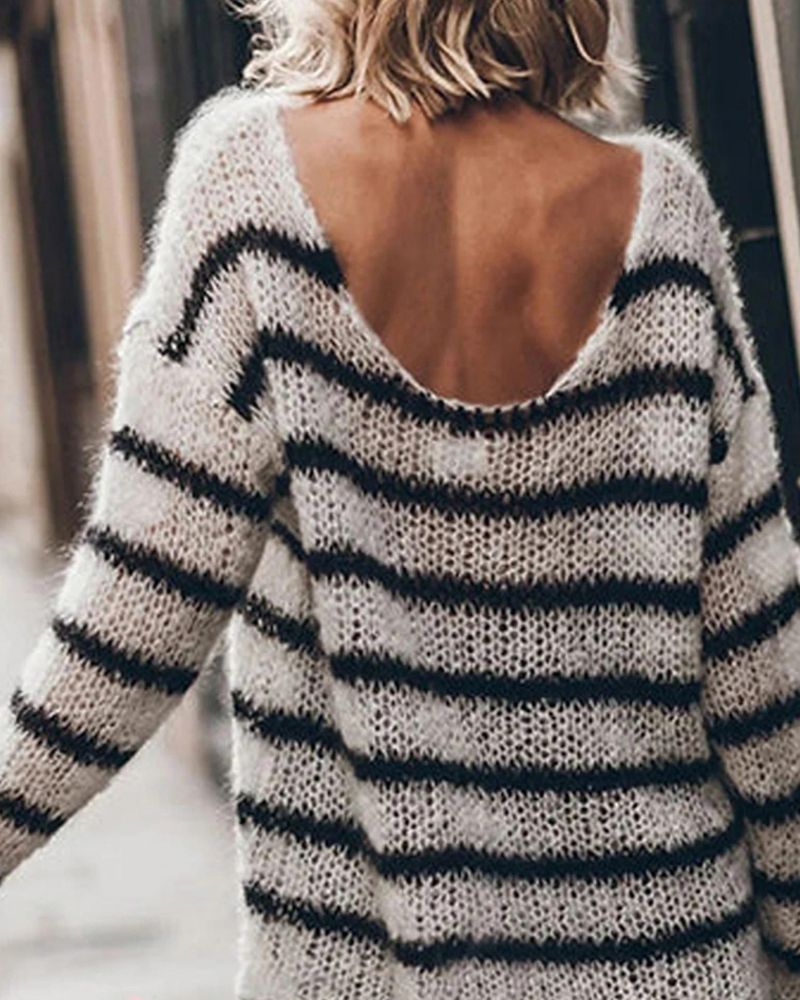 Odette | Striped Fluffy Knit Sweater