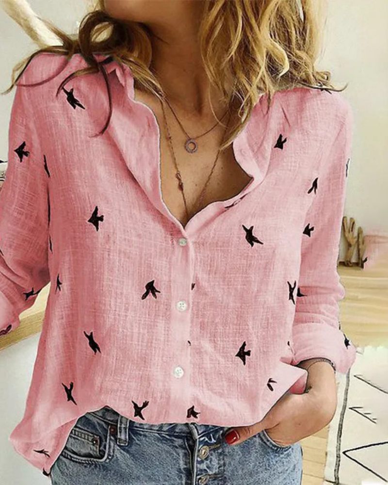 Emma | Bird Print Linen Shirt