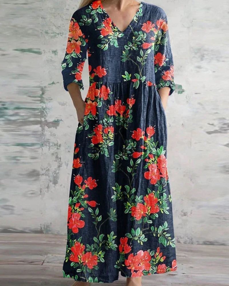 Maraiah | Floral Linen Midi Dress