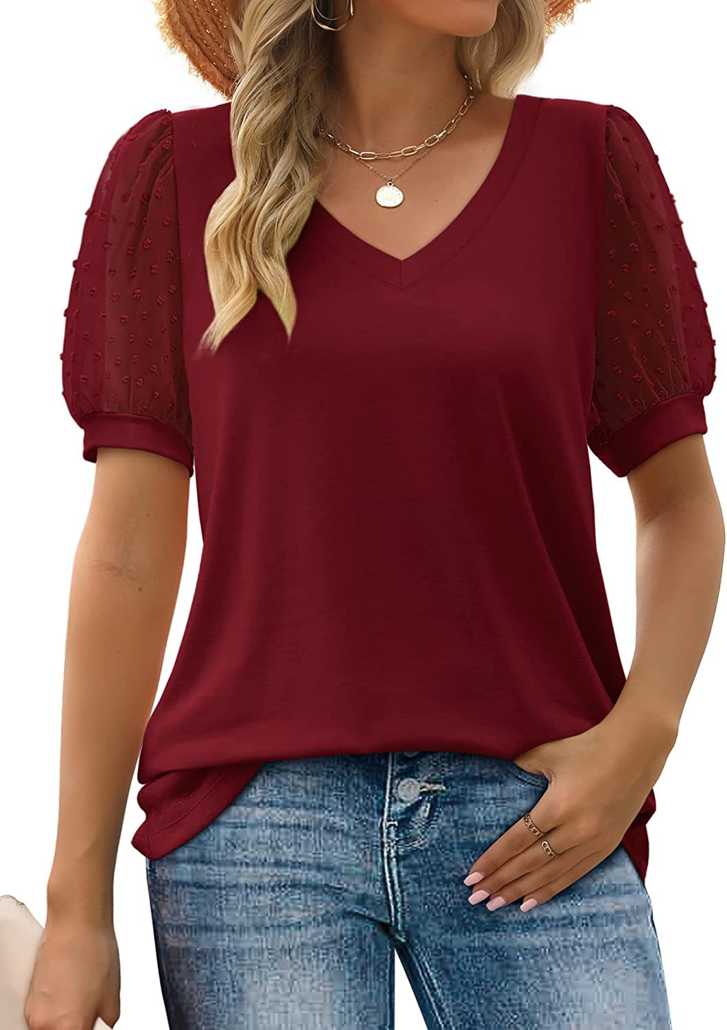 Gina | Puff Sleeve V-Neck Top