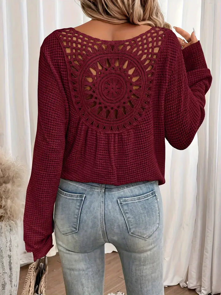 Elle | Crochet Back Waffle Knit Top