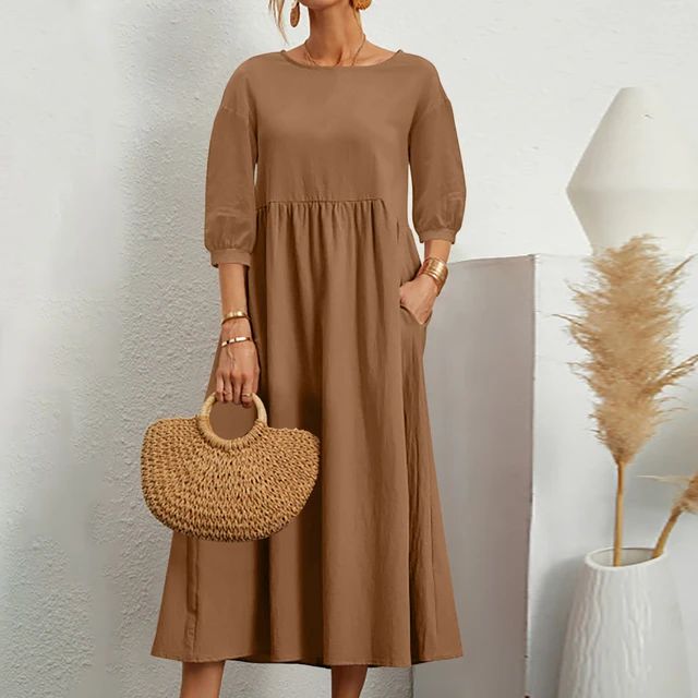 Brigitta | Linen Puff Sleeve Midi Dress