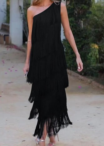 Loreena | One-Shoulder Fringe Dress